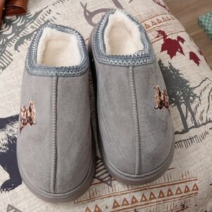 Plush Gray Faux-Suede Fleece-Lined Slip-On Mules